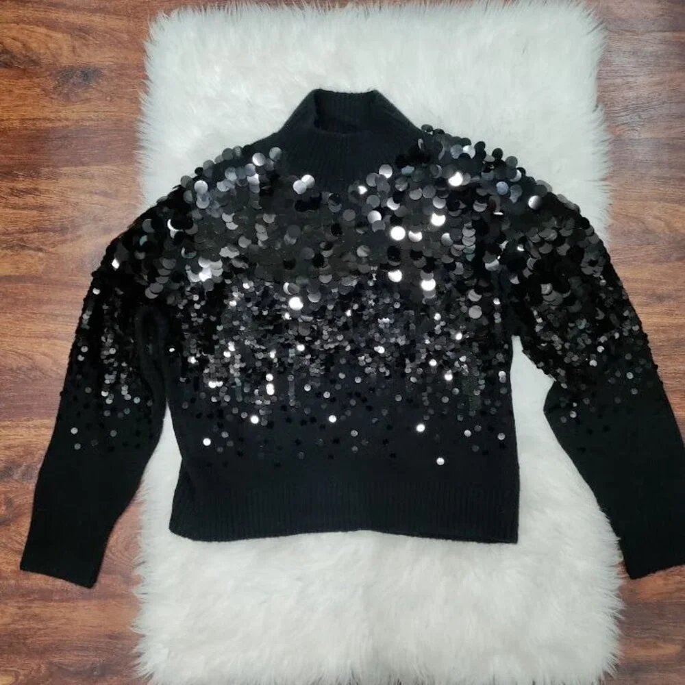 Los Angeles Atelier & Other Stories Wool Blend Sequin Turtleneck Sweater Large - Picture 3 of 13